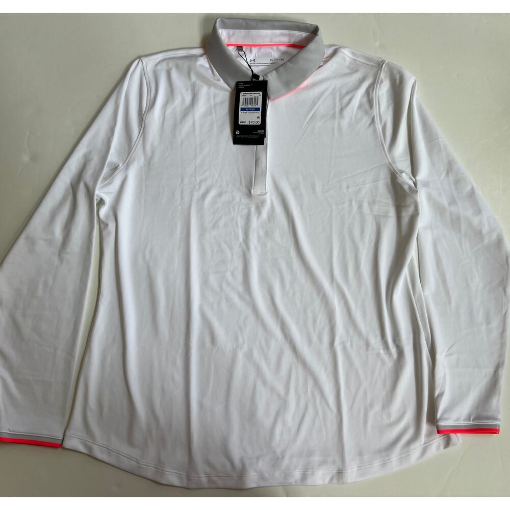 Under Armour Women's Zinger Long Sleeve Polo White/Halo Gray Size XL NWT